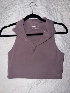 PARAGON Dusty Mauve Mock-Neck Cropped Tank with Half-Zip